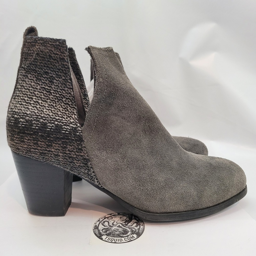 Minnetonka Ankle Boots Womens Grey Suede Woven Block Heel Booties 81045